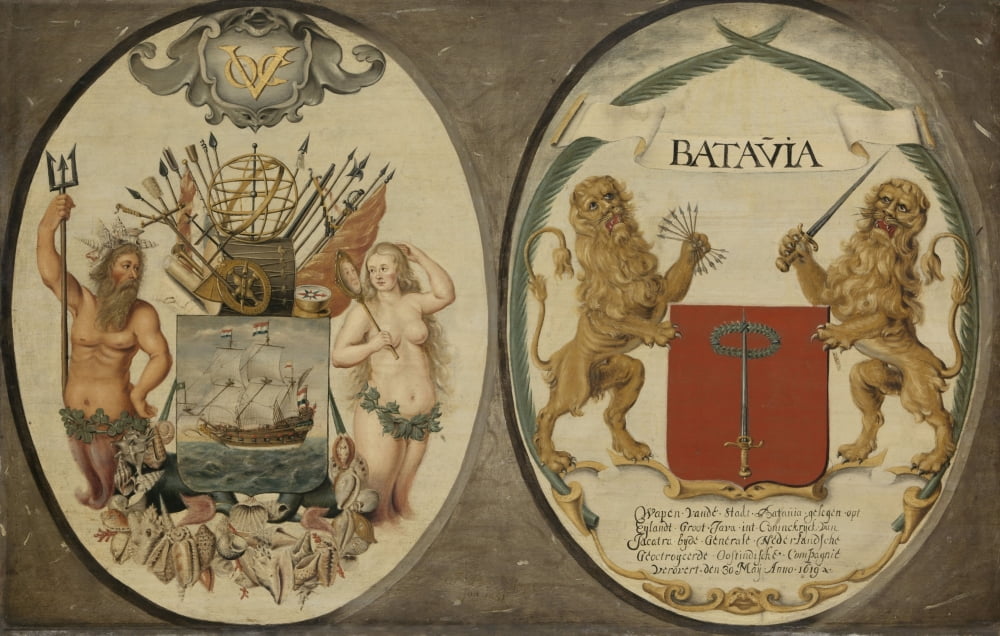 The Arms Of The Dutch East India Company And Of The Town Of Batavia Canvas Art - (36 x 24)