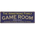 thumbnail image 1 of The Armstrong Family Blue Game Room Metal 8x24 Sign 108240037936, 1 of 1
