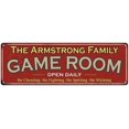 thumbnail image 1 of The Armstrong Family Red Game Room Metal 6x18 Sign 106180038936, 1 of 1