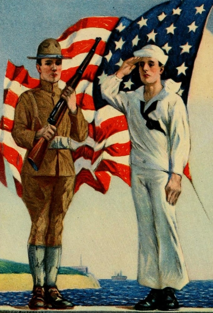 The Army & Navy of the US 1917 Soldier & Marine Canvas Art - Unknown (24 x 36)