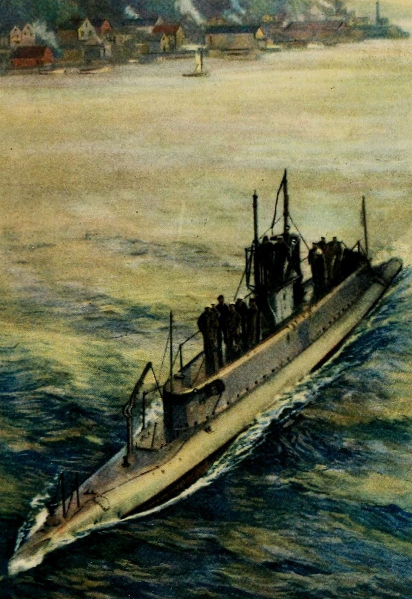 The Army & Navy of the US 1917 Submarine on surface Canvas Art - Unknown (18 x 24)