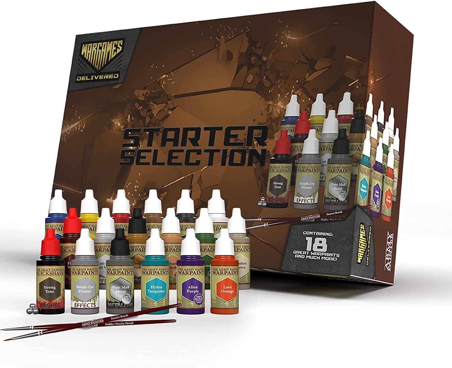 The Army Painter Miniature Paint Sets, Model Paint Set, 18 Acrylic Paints  Kit with 2 Hobby Paint Brushes and More 