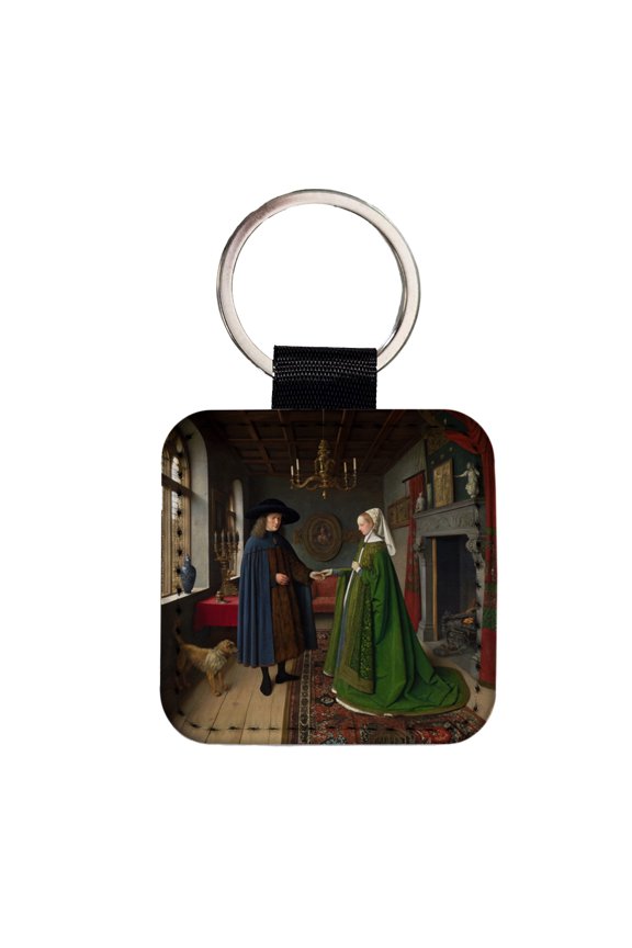 The Arnolfini Portrait By Jan Van Eyck Inspired Faux Leather Square Keychain