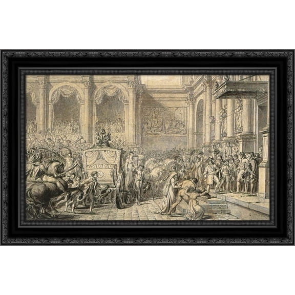 The Arrival at the H?tel de Ville 24x18 Black Ornate Wood Framed Canvas Art by David, Jacques Louis