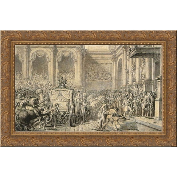 The Arrival at the H?tel de Ville 24x18 Gold Ornate Wood Framed Canvas Art by David, Jacques Louis