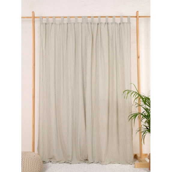 The Art Bopx Linen Curtains 95" Long Back Tab Top Curtain Drapes, Elegant Casual Striped Linen Textured Window Treatments Panels/Drapes 2 Panels, 52"W x 95L" in