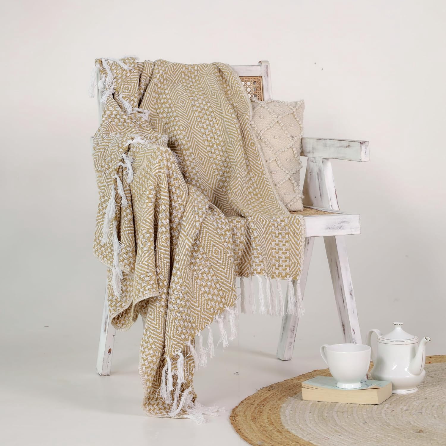 The Art Box Bohemian Boho Throw Blankets, 50 x 60 inche Camel Yellow ...