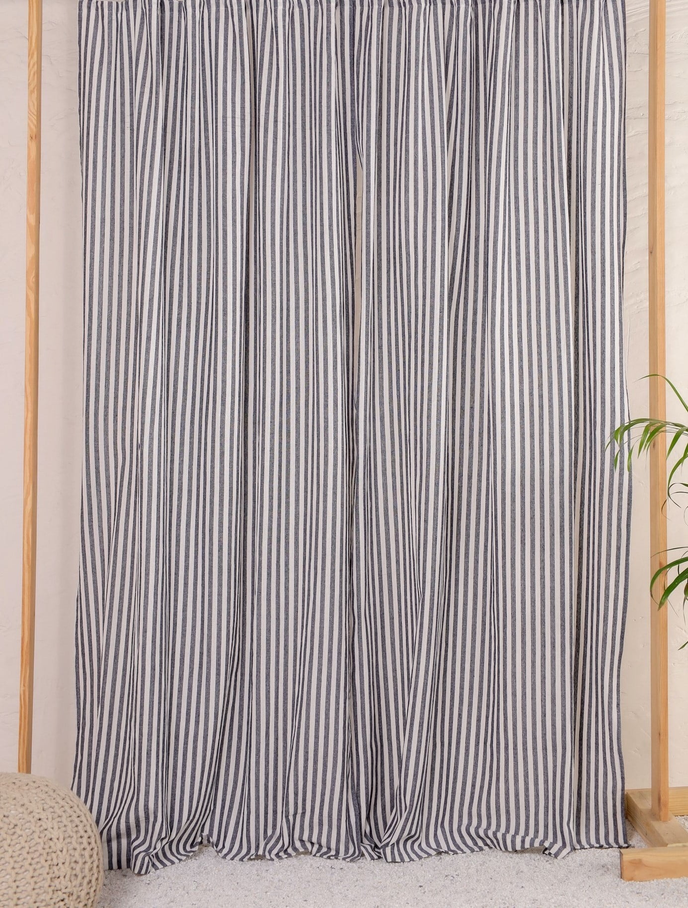 The Art Box Gauze Linen Curtains Striped Black Textured Curtains Rod Pocket Living Room Bedroom Drapes Linen Curtains Pack of 2, 52"W x 84L" in