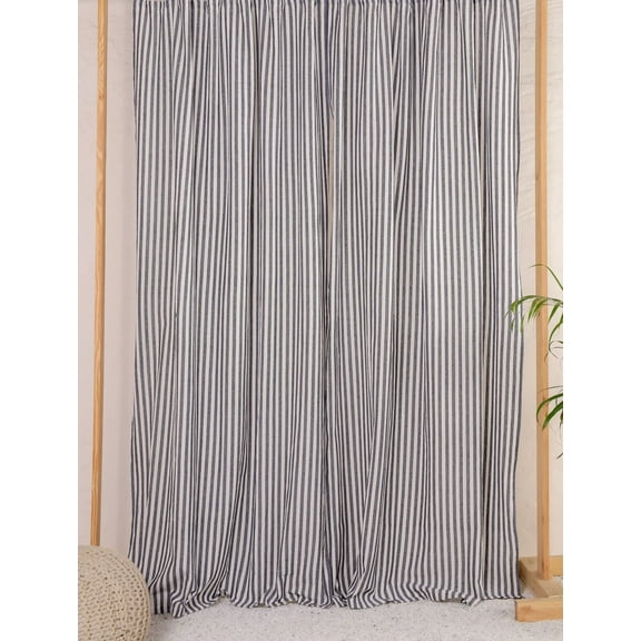 The Art Box Gauze Linen Curtains Striped Black Textured Curtains Rod Pocket Living Room Bedroom Drapes Linen Curtains Pack of 2, 52"W x 95L" in