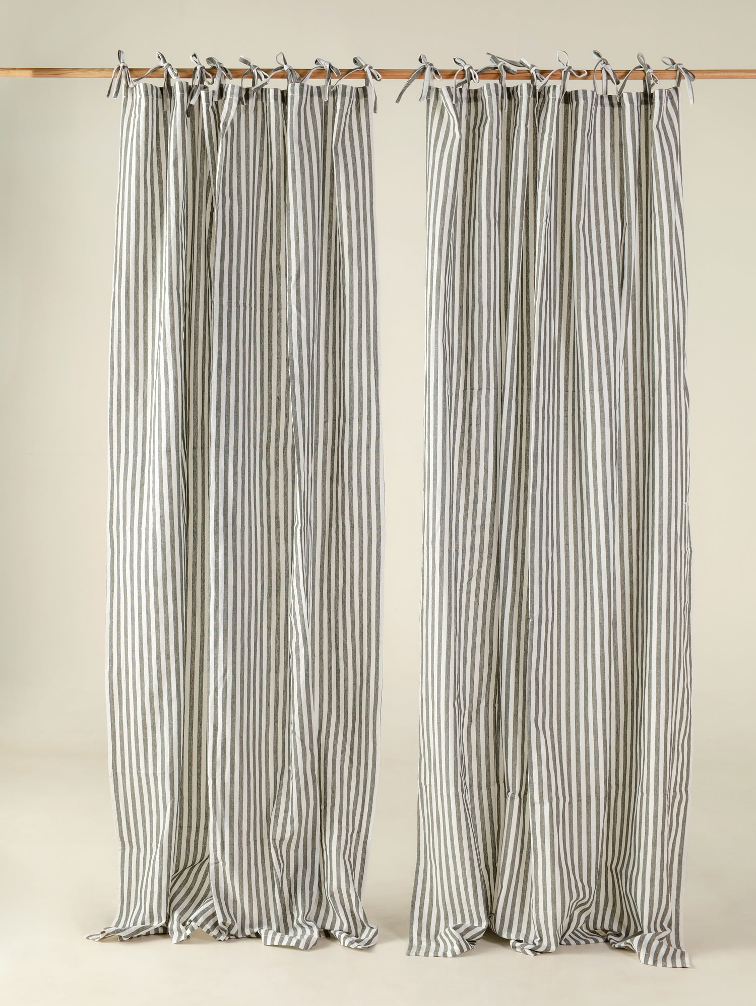 The Art Box Gauze Linen Striped Curtain Tie Top Green Window Curtain Panel Pack of 2 Curtain Set, 52" x 36"