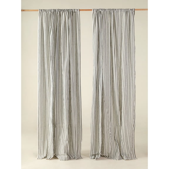 The Art Box Green Gauze Linen Curtains Striped Window Curtains Rod Pocket Panel Pair, 52" x 18"