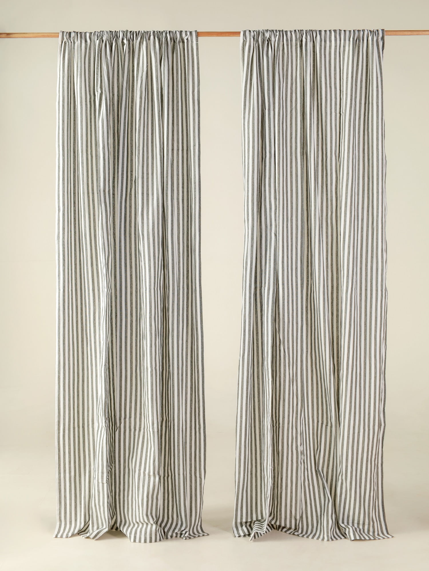 The Art Box Green Gauze Linen Curtains Striped Window Curtains Rod Pocket Panel Pair, 52" x 63"