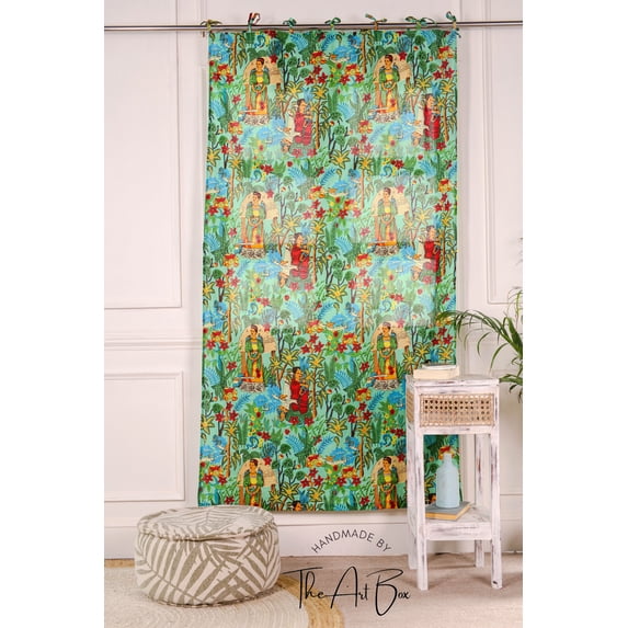 The Art Box Green Lady & Floral Printed Curtain, 35 x 63 in Cotton Curtains for Bedroom, Curtains for Living Room, Kitchen Bedroom Shower Curtains Drapes, Farmhouse Guestroom Decor 2 Panels Set