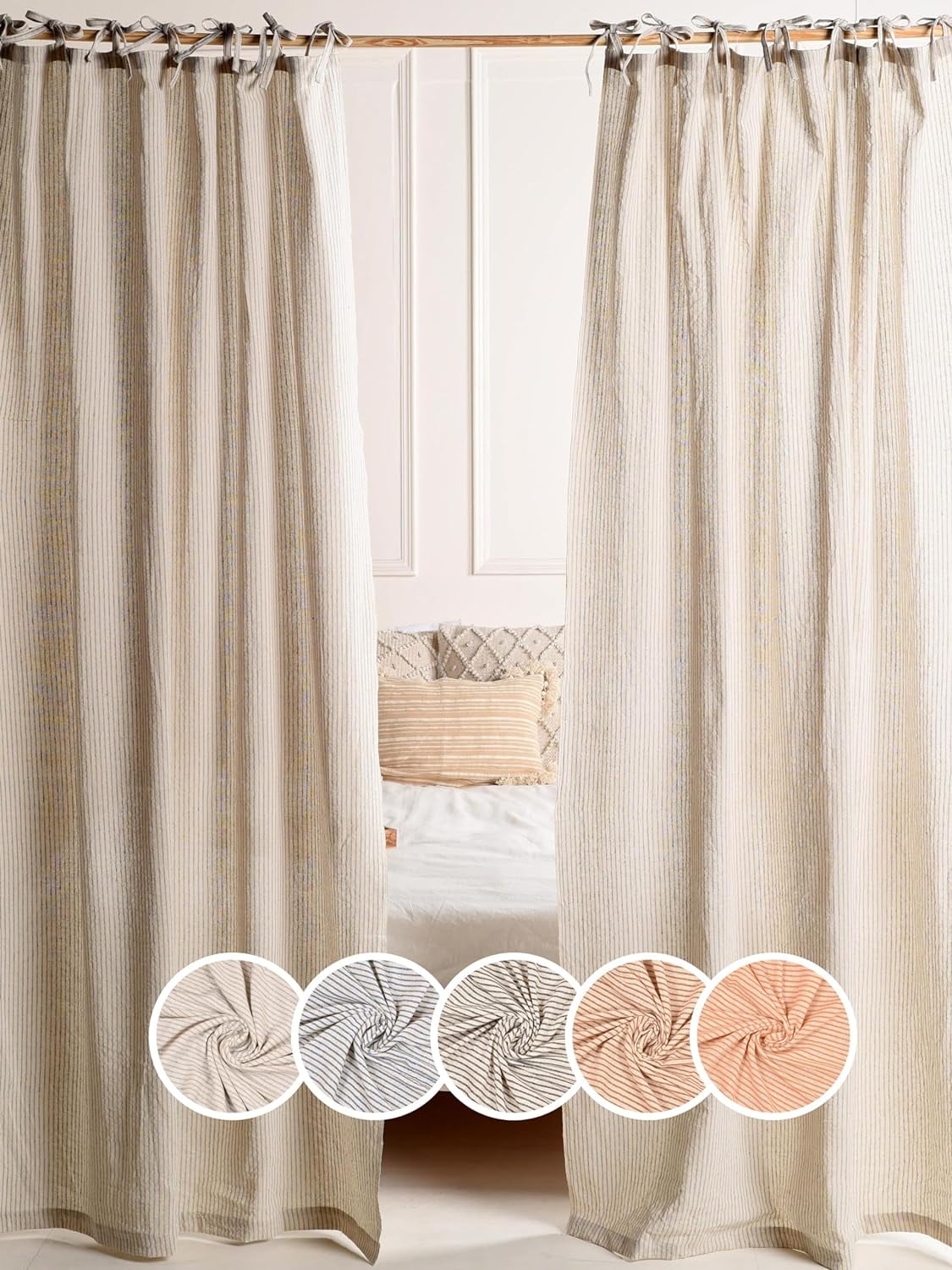 The Art Box Linen Curtains Striped Window Curtains 63 inches Striped