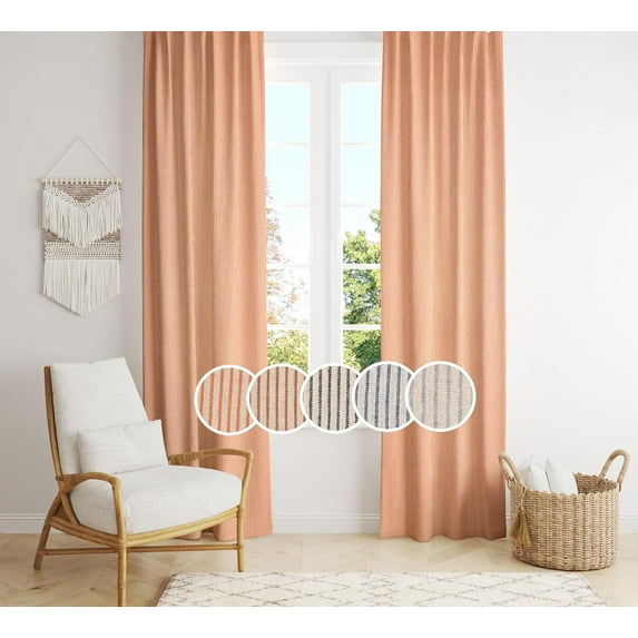 The Art Box Linen Striped Curtains 95 inches Striped Orange Bedroom Living Room Window Curtain Set Panel Drapes Rod Pocket, 2 Panels Set
