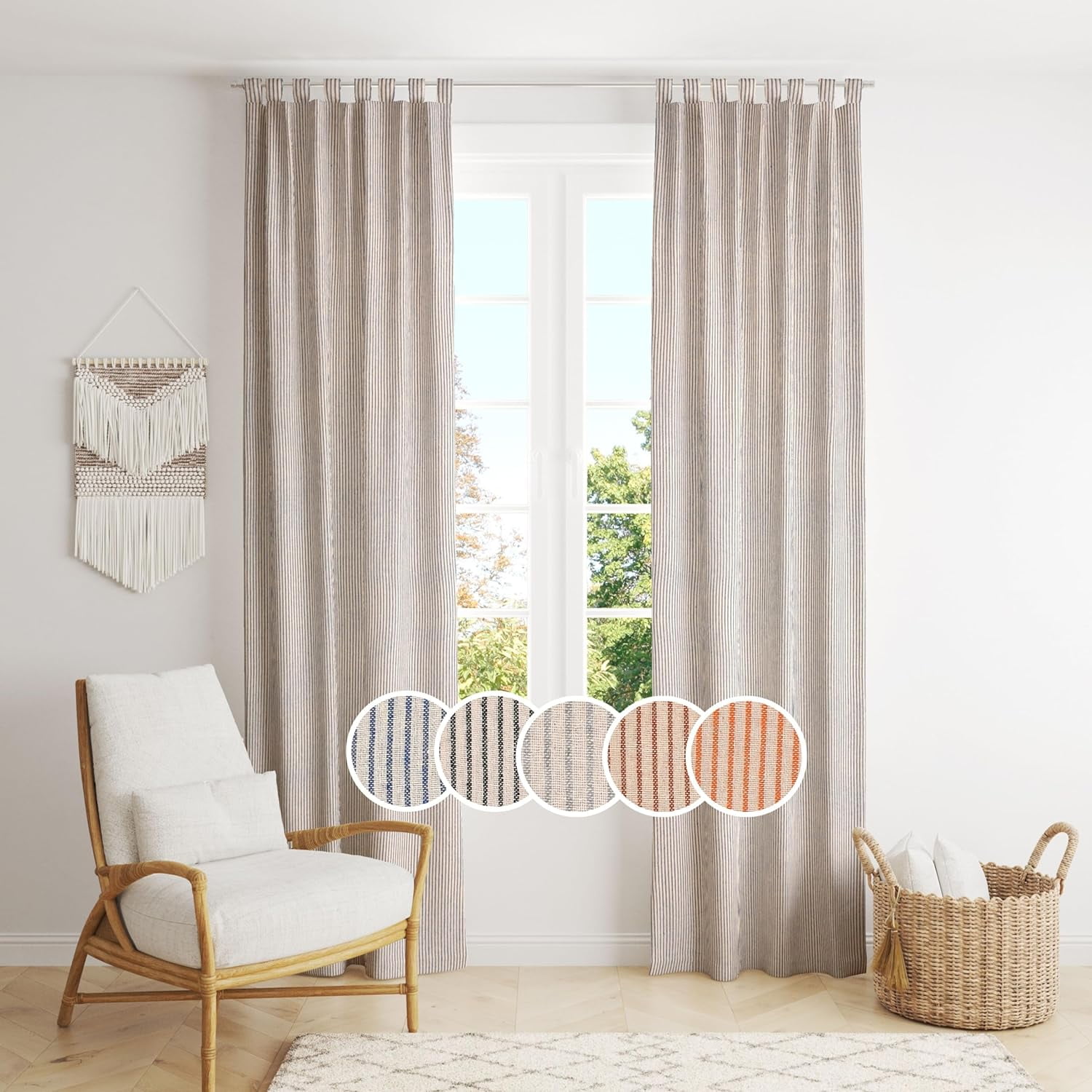 The Art Box Linen Window Curtains for Living Room 18 inches Striped