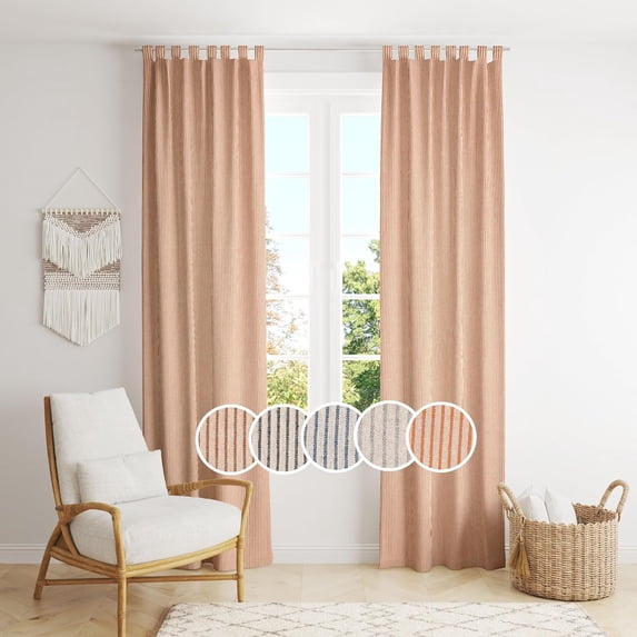 The Art Box Linen Window Curtains for Living Room 63 inches Striped Maroon , Striped Linen Curtain Drapes, Tab Top, 2 Panels Set