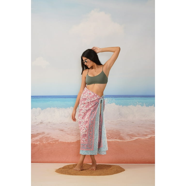The Art Box Sarong Beach Wrap Printed Bathing Suit Wrap Cover Ups Skirts Swimsuit Coverup Swim Skirt Classic Pink Paisley Printed Walmart