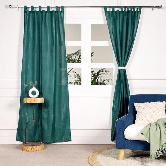 The Art Box Tab Top Cotton Window Curtain Panel Set, Farmhouse Home Decor Curtains for Bedroom Living Room, 2 Piece, Emerald Green, 52"w x 63"l in