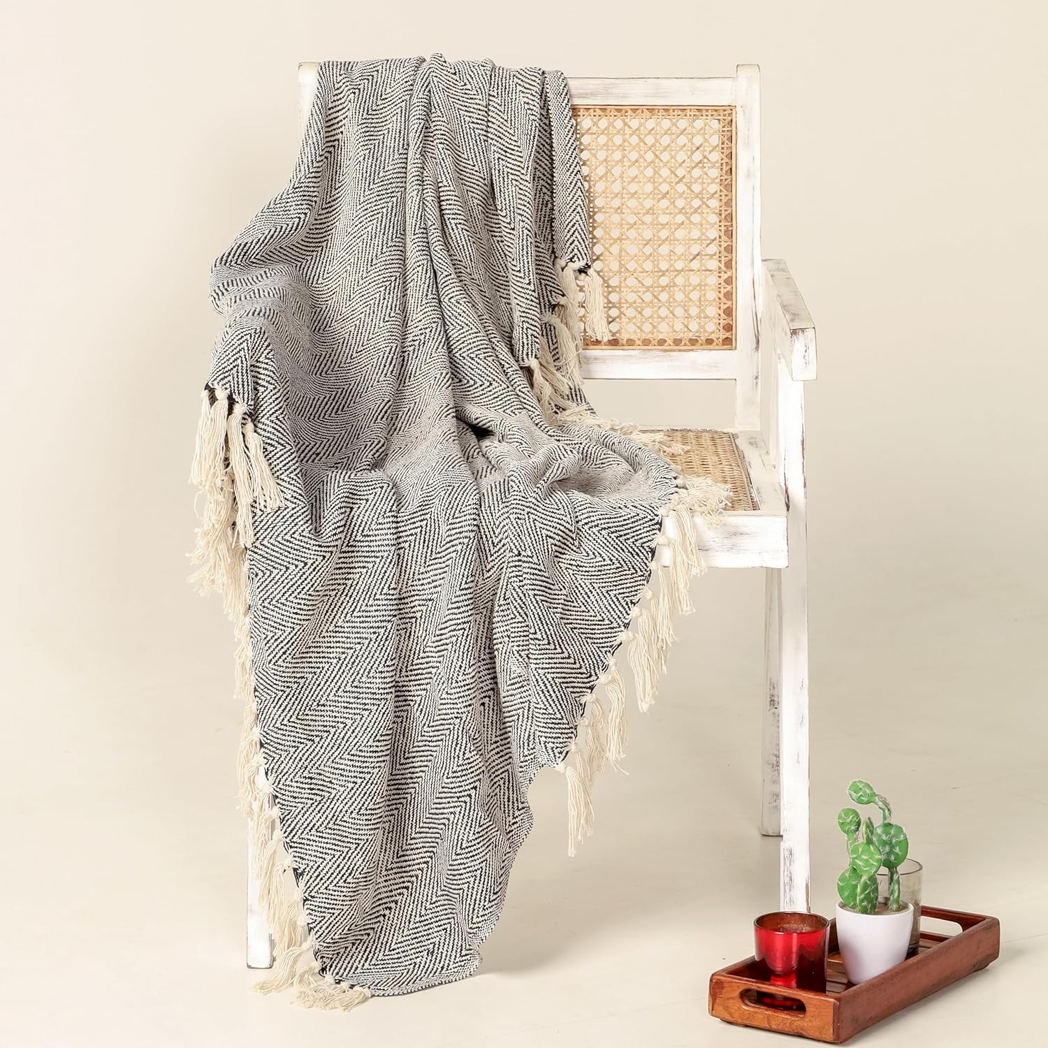 The Art Box Throw Blankets, 50 x 60 inche Black, Bohemian Boho Knitted