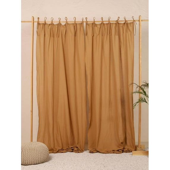 The Art Box Tie Top Linen Curtains Solid Camel 35w x 18l inch Curtains Living Room Bedroom Drapes Gauze Linen Blended Farmhouse Curtains Pack of 2