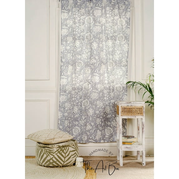The Art Box Window Curtains, 52 x 36 in 2 Pcs Set, Tab Top Printed Panels Drapery for Bedroom, Guest Room, Patio Door, Wedding, Backdrop, Living Room, Gray Floral Printed