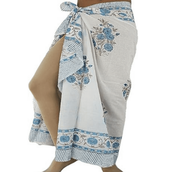 The Art Box Womens Sarong Swimsuit Cover Up Beach Wrap Skirt Swimwear Bikini Cover-ups Short , Blue White Floral Printed