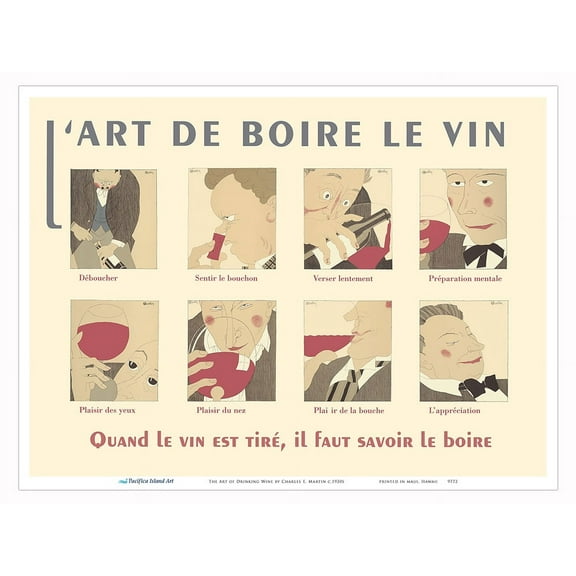 The Art of Drinking Wine (L'Art de Boire le Vin) - Vintage Food & Drink Poster by Charles E. Martin c.1920s - Master Art Print (Unframed) 9in x 12in