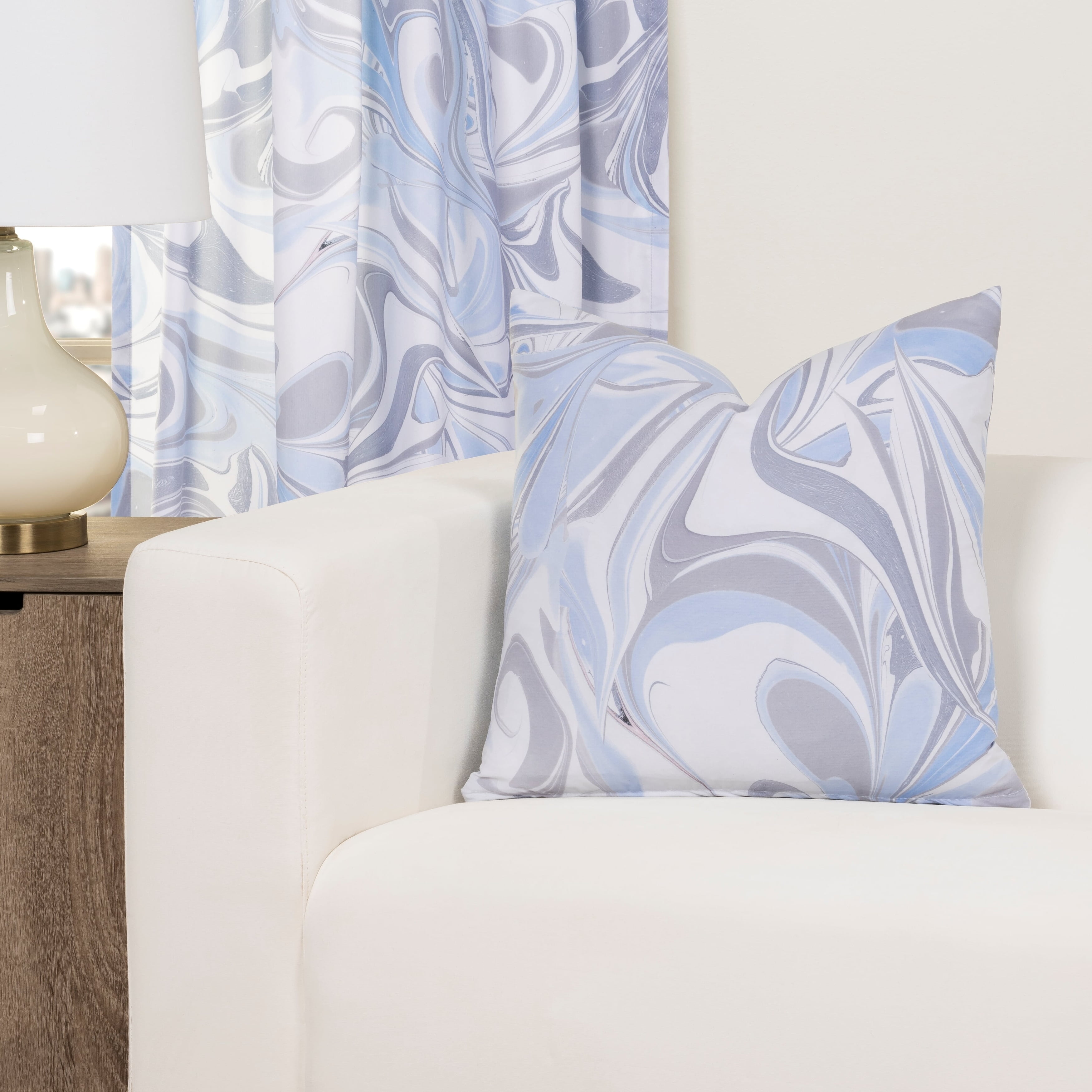 Quicksilver Blue and Gray Polyester Square Throw Pillow