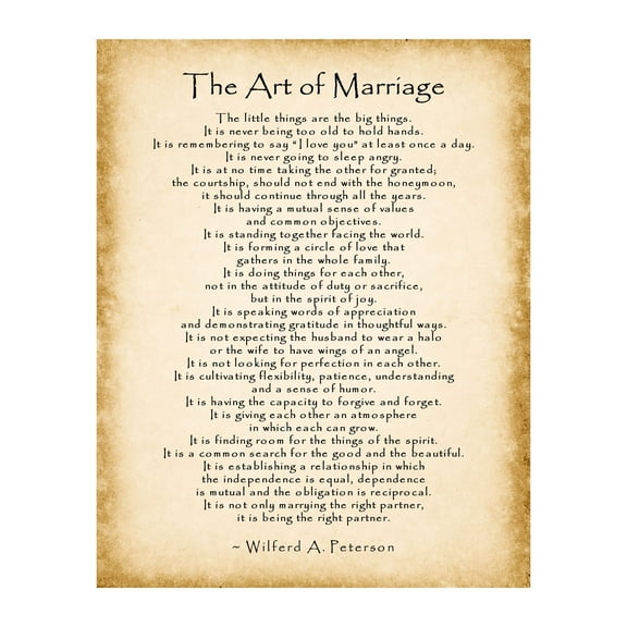The Art of Marriage - Wilfred Peterson Love Letter Wall Art Poster, Romantic Decor for Wife, Husband, Couple - Wall Art Print for Bedroom