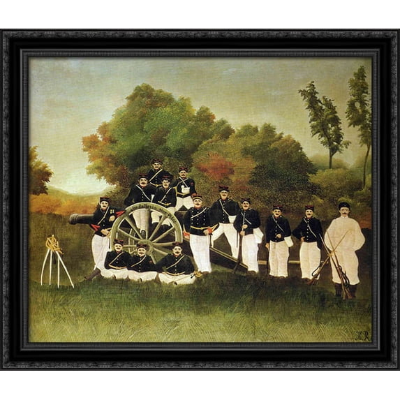 The Artillerymen 32x28 Large Black Ornate Wood Framed Canvas Art by Henri Rousseau