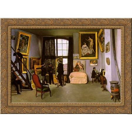 The Artist's Studio, Rue de la Condamine 24x18 Gold Ornate Wood Framed Canvas Art by Frederic Bazille