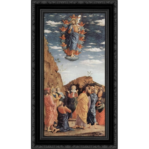 The Ascension, left hand panel from the Altarpiece 16x24 Black Ornate Wood Framed Canvas Art by Mantegna, Andrea