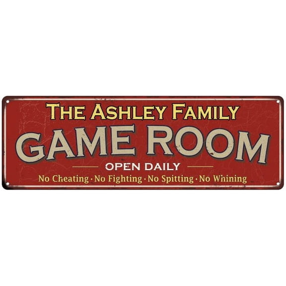The Ashley Family Red Game Room Metal 6x18 Sign 106180038576