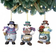 The Ashton-Drake Galleries Memories of Christmas Snowman Ornament Collection Issue #10 Set of 3 Christmas Decoration by Thomas Kinkade 4-inches
