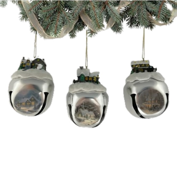 The Ashton-Drake Galleries Winter Sleigh Bells #11 Ornament Collection Set of 3 Christmas Decoration by Thomas Kinkade 3-inches