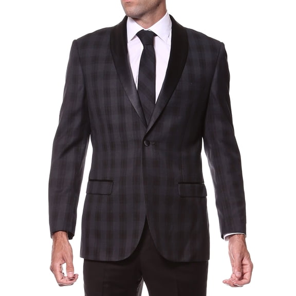 The Astor Black Plaid Slim Shawl Tuxedo Blazer~36R