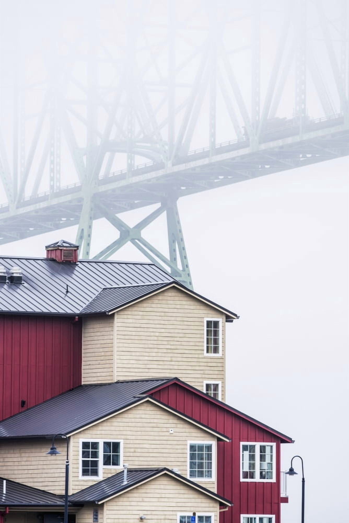 The Astoria-Megler Bridge disappears into the fog Astoria Oregon United States of America Canvas Art - Robert L Potts Design Pics (12 x 19)