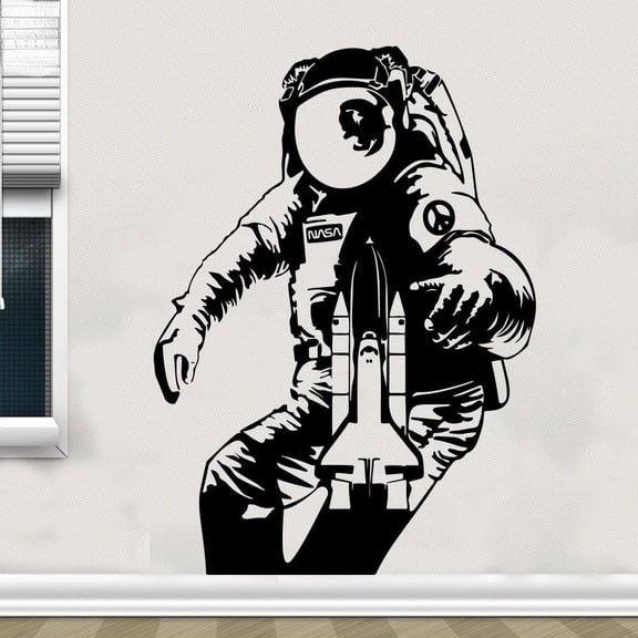 The Astronaut Wall Sticker Baby Nursery Kids Room Space Rocket Moon Wall Decal Children Room Living Room Vinyl Home Decor Art 56cmx40cm