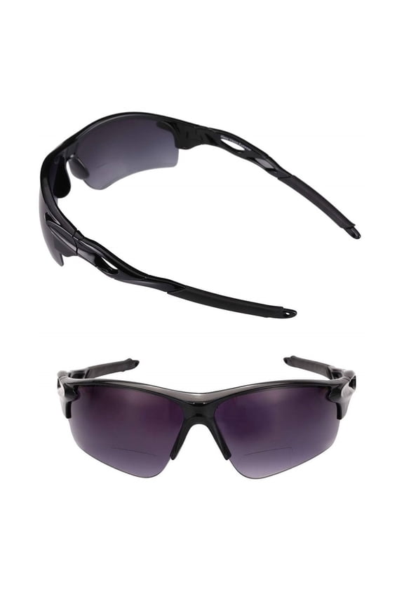 "The Athlete" 2 Pair Polarized Lightweight Sport Wrap Bifocal Sunglasses - Black/Black - 1.75