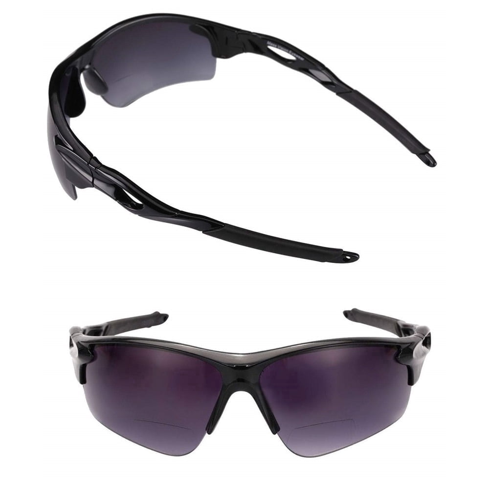 "The Athlete" 2 Pair Polarized Lightweight Sport Wrap Bifocal Sunglasses - Black/Black - 2.00