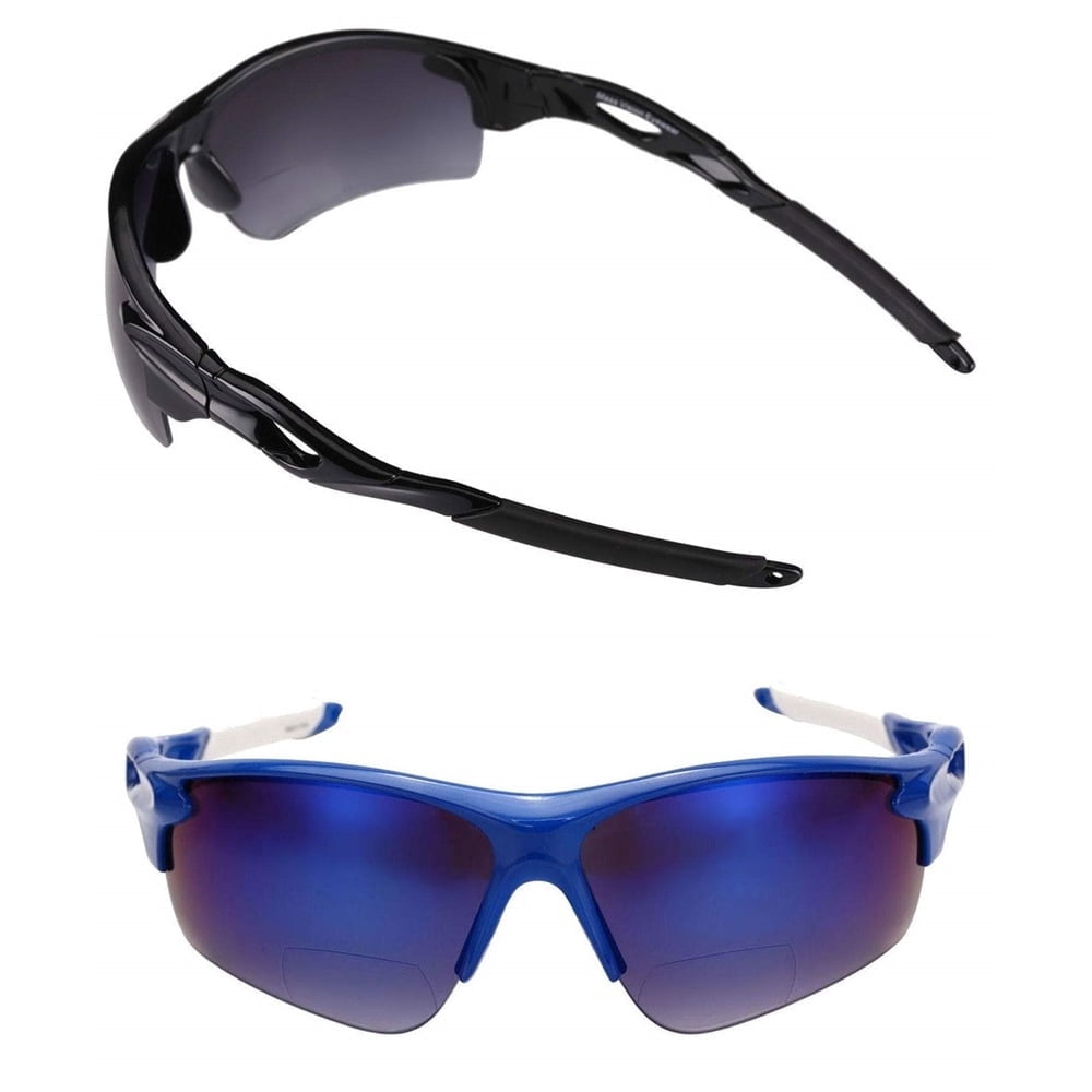 "The Athlete" 2 Pair Polarized Lightweight Sport Wrap Bifocal Sunglasses - Black/Blue - 1.50
