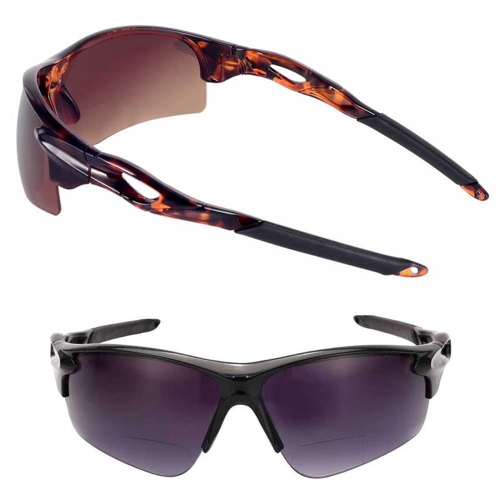 "The Athlete" 2 Pair Polarized Lightweight Sport Wrap Bifocal Sunglasses - Black/Tortoise - 2.00