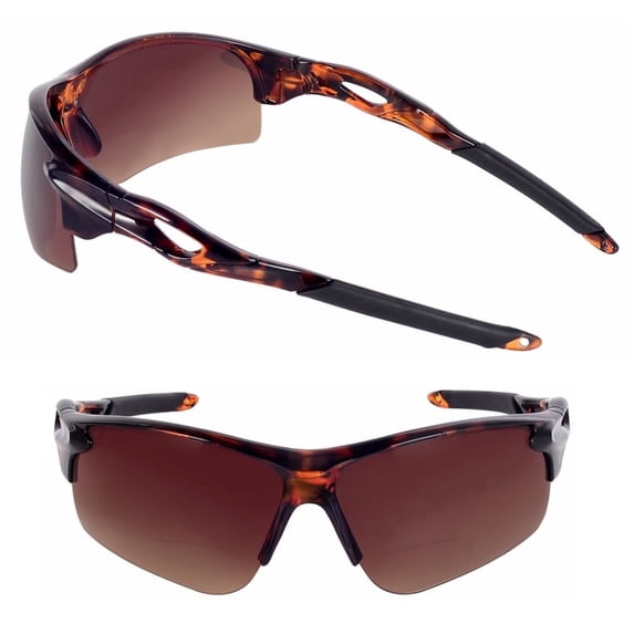 "The Athlete" 2 Pair Polarized Lightweight Sport Wrap Bifocal Sunglasses - Tortoise/Tortoise - 1.50