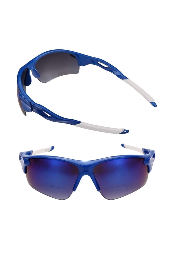 "The Athlete" 2 Pair Polarized Lightweight Sport Wrap Bifocal Sunglasses - Blue/Blue - 3.00
