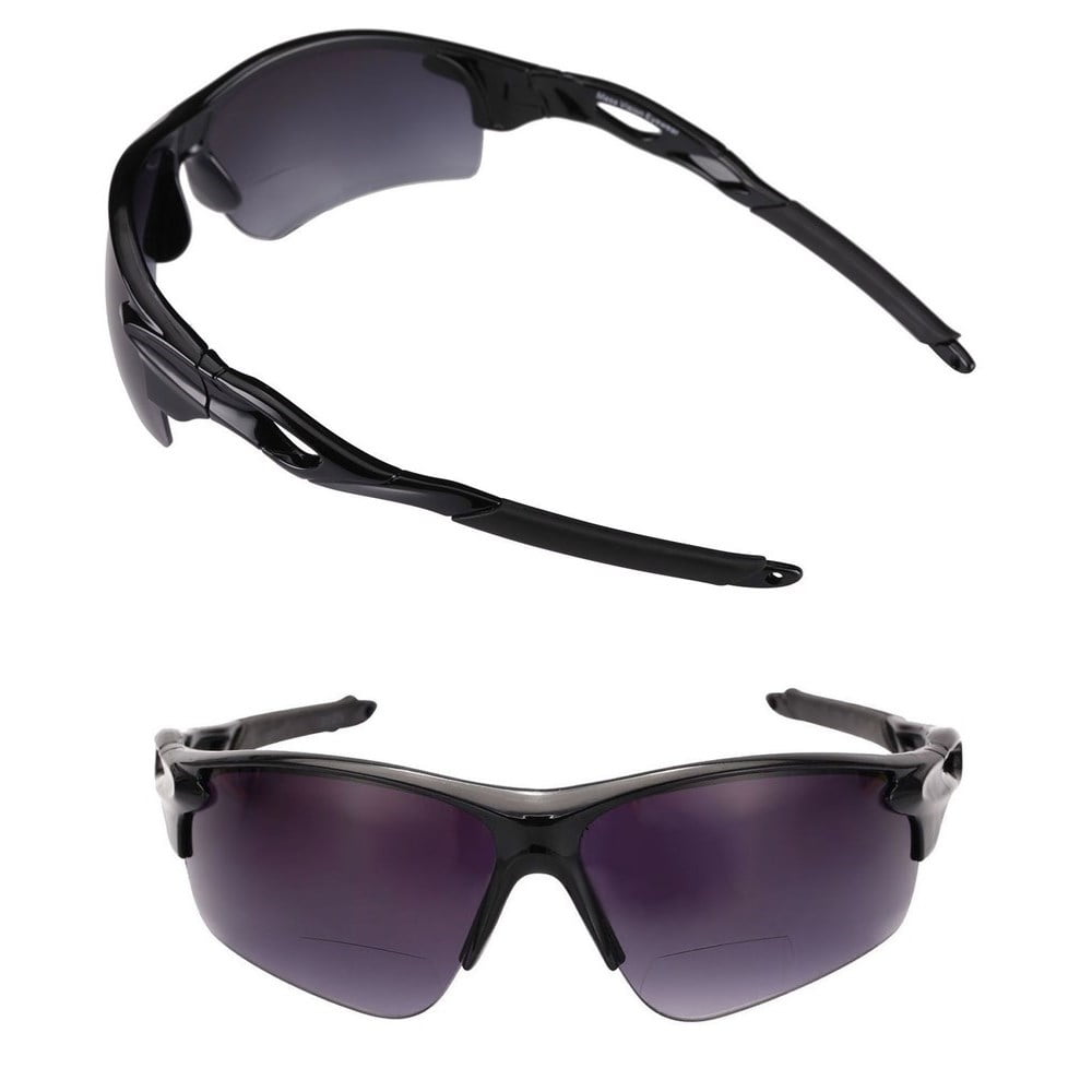 "The Athlete" 2 Pair of Precision Sport Wrap Bifocal Sunglasses Reading Sunglasses for Men and Women - Black/Black - 1.75