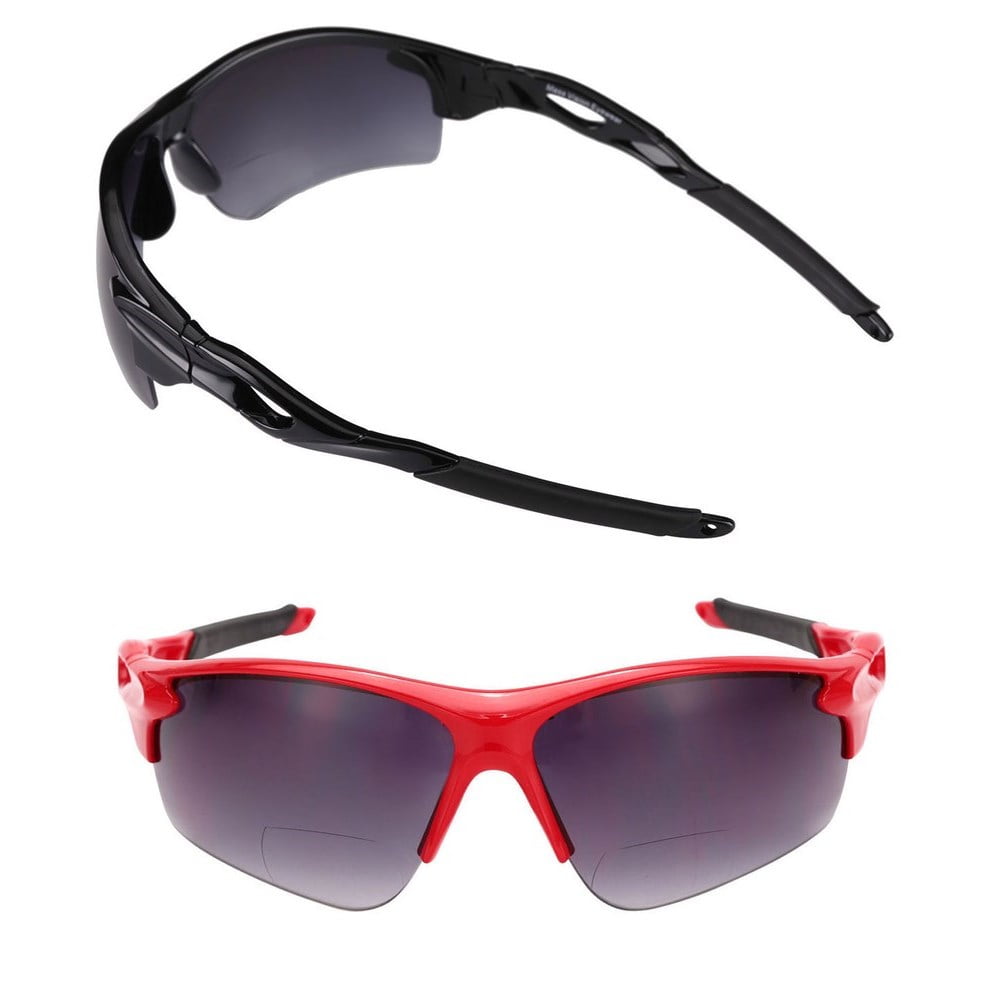 "The Athlete" 2 Pair of Precision Sport Wrap Bifocal Sunglasses Reading Sunglasses for Men and Women - Black/Red - 2.00