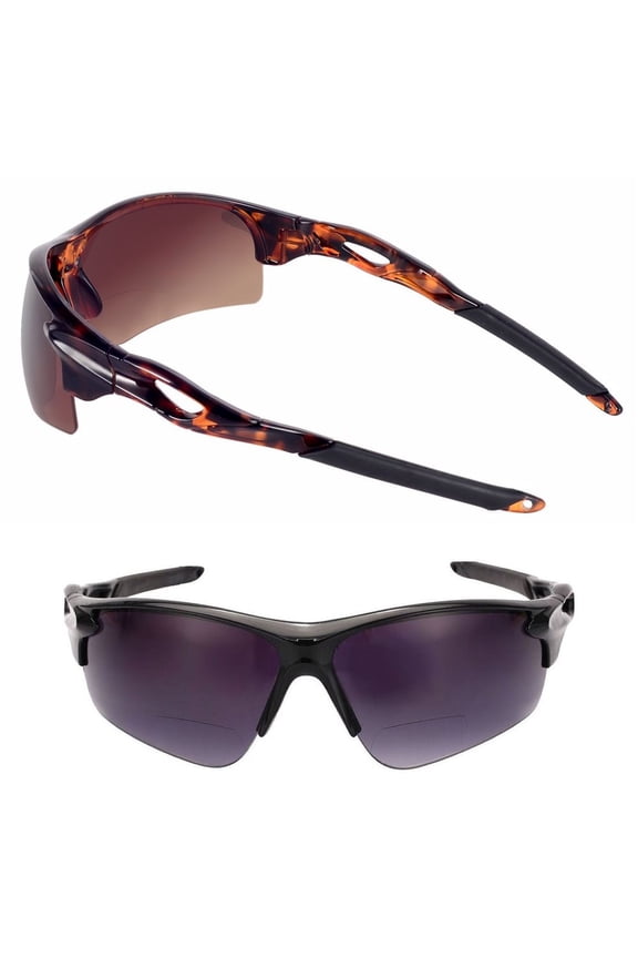 "The Athlete" 2 Pair of Precision Sport Wrap Bifocal Sunglasses Reading Sunglasses for Men and Women - Black/Tortoise HD - 1.75