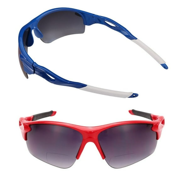 "The Athlete" 2 Pair of Precision Sport Wrap Bifocal Sunglasses Reading Sunglasses for Men and Women - Blue/Red - 1.75