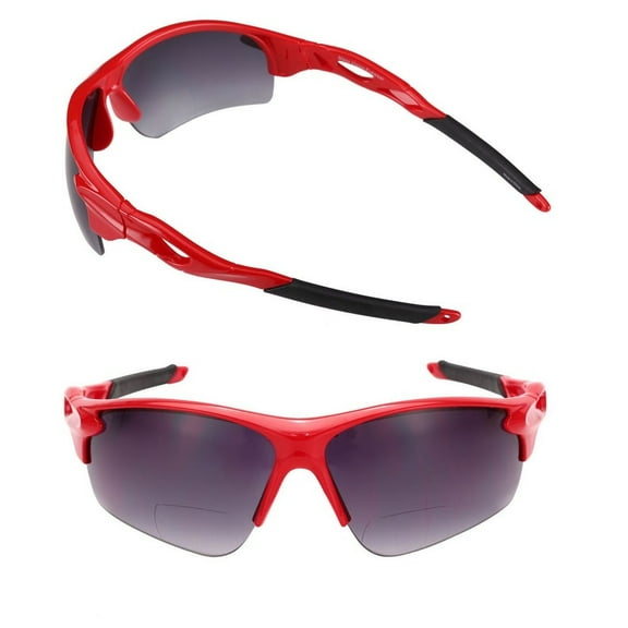 "The Athlete" 2 Pair of Precision Sport Wrap Bifocal Sunglasses Reading Sunglasses for Men and Women - Red/Red - 1.75